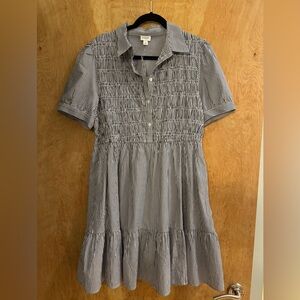 J. Crew Navy and White Striped Button-Up Dress